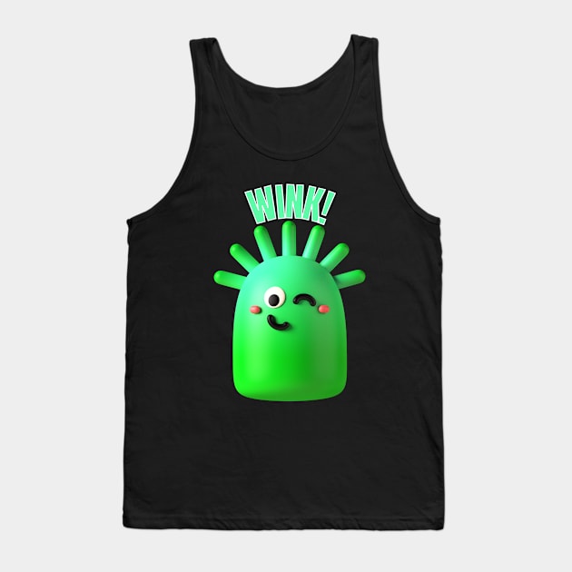 Cute Green Alien Monster Winking Tank Top by DesignIndex